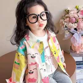女童外套春装2025新款女宝宝涂鸦上衣韩版中小童洋气春秋款衣服潮