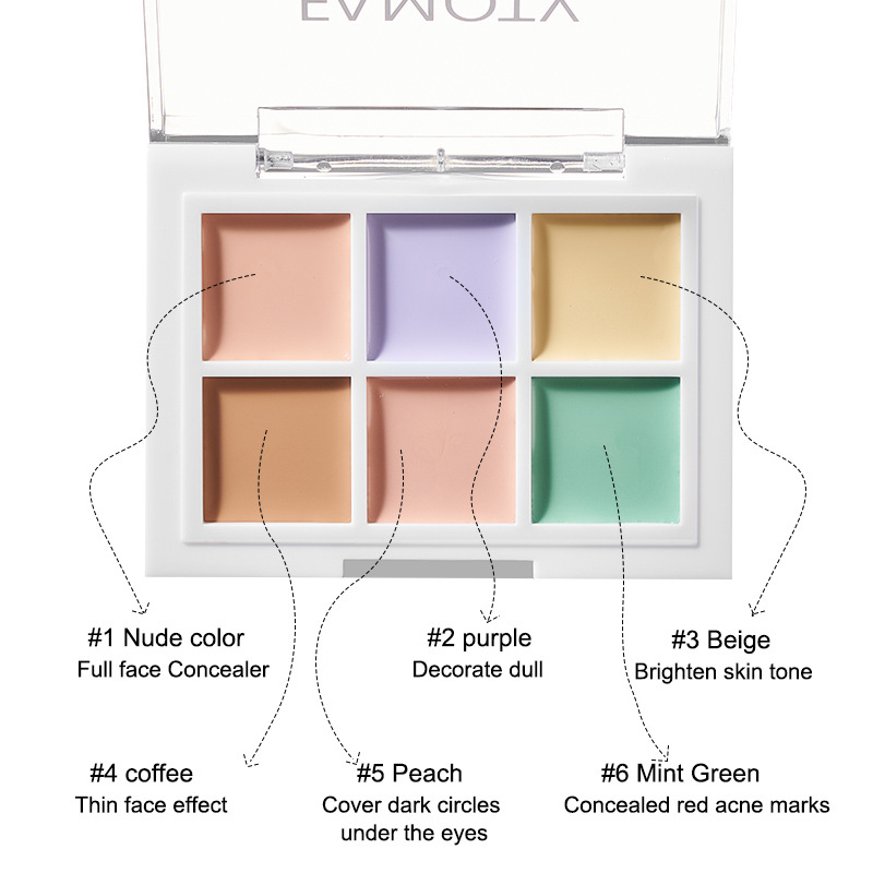 FAMOTY6 Color Concealer hellt die Hautfarbe auf und fixiert dreidimensionalen Concealer, feuchtigkeitsspendender und feuchtigkeitsspendender Service zum Abdecken von Akne-Print-Farb-Cro_voghion.com