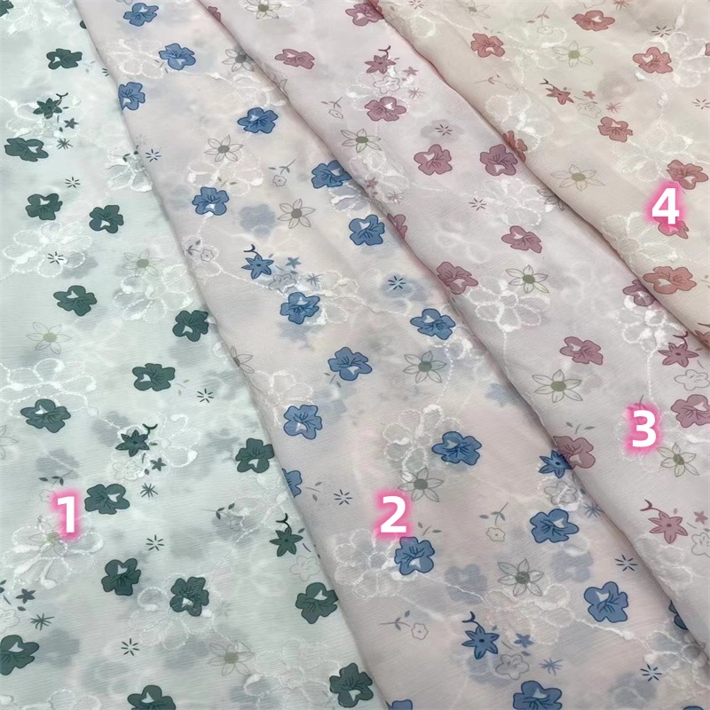 雪纺电脑刺绣印花面料多色数码印花连衣裙童装女装服装衣短裙布料