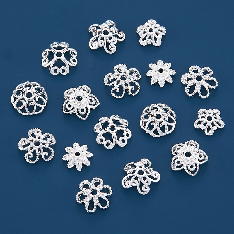 Copper Silver-Plated Strong Color Retention Silver Inlaid Tori Flower Cap Snowflake Crystal Pearl Spacer Bracelet Bracelet Accessories