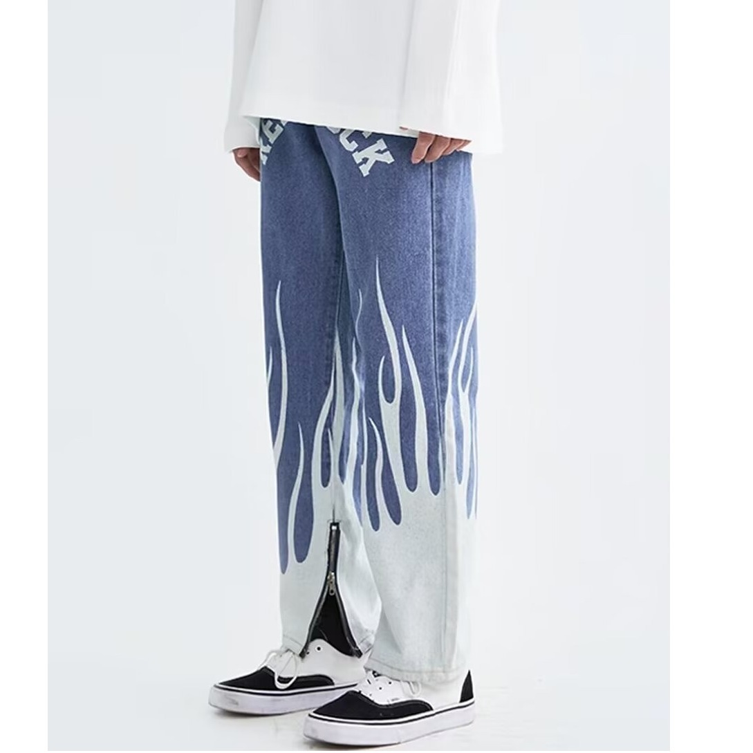 Men's Clothing Vibe Style Letter Jeans For Men With Side Zipper Design, Niche Hip Hop Street Rocking Slim Trousers_voghion.com