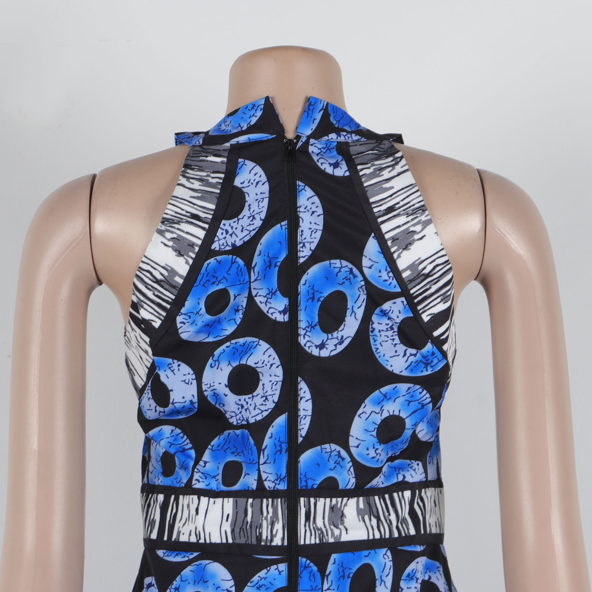 Women's Printed A-line Dress With Fitted Waist And Front Slit_voghion.com