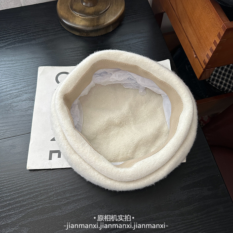 韩版纯色卷边针织贝雷帽秋冬复古百搭文艺蓓蕾帽女甜美保暖画家帽|undefined