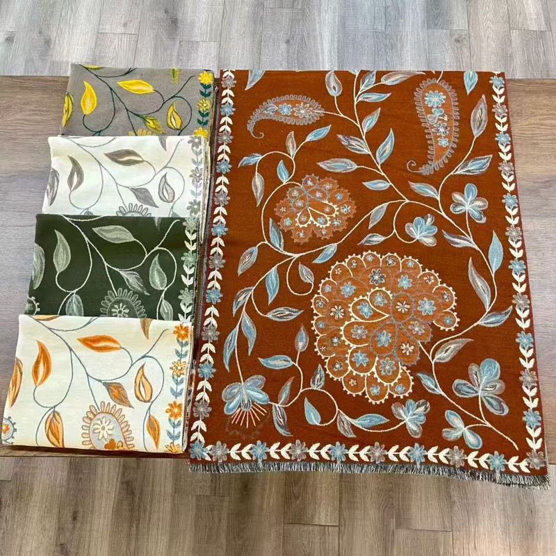 她信跨境秋冬植物印花佩斯纹利花朵图案ins风设计感围巾scarves|undefined
