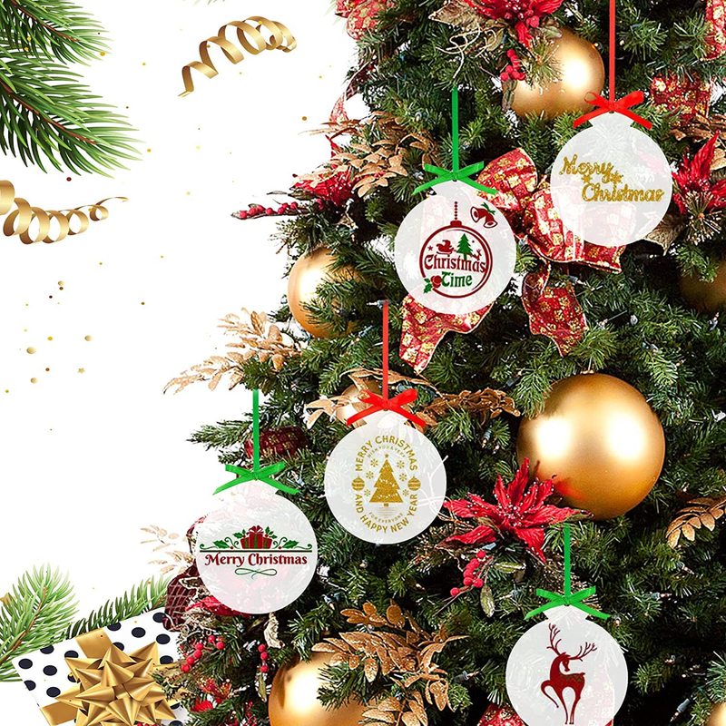 50pcs透明アクリルクリスマス装飾リボンdiy円形アクリル円盤透明祝日装飾|undefined