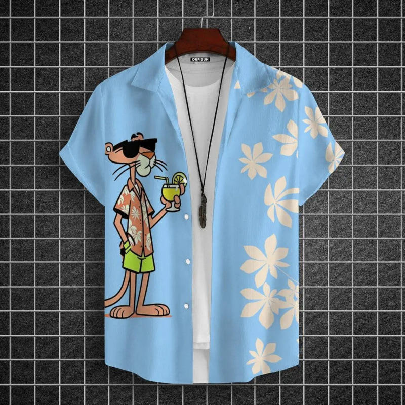 2026 Cross-Border Amazon Summer New Style Simple Lapel Cartoon Cheetah Short-Sleeve Shirt Fashion Trend Shirt for Men 2026 Cross-Border Amazon Summer New Style Simple Lapel Cartoon Cheetah Short-Sleeve Shirt Fashion Trend Shirt for Men