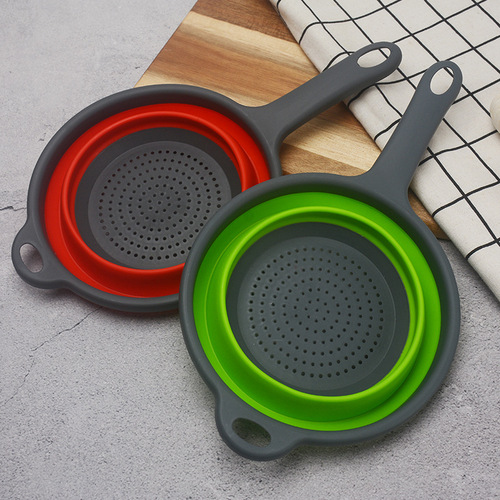 Long handle round drain basket kitchen vegetable drain basket multi-functional foldable telescopic drain basket vegetable fruit basket