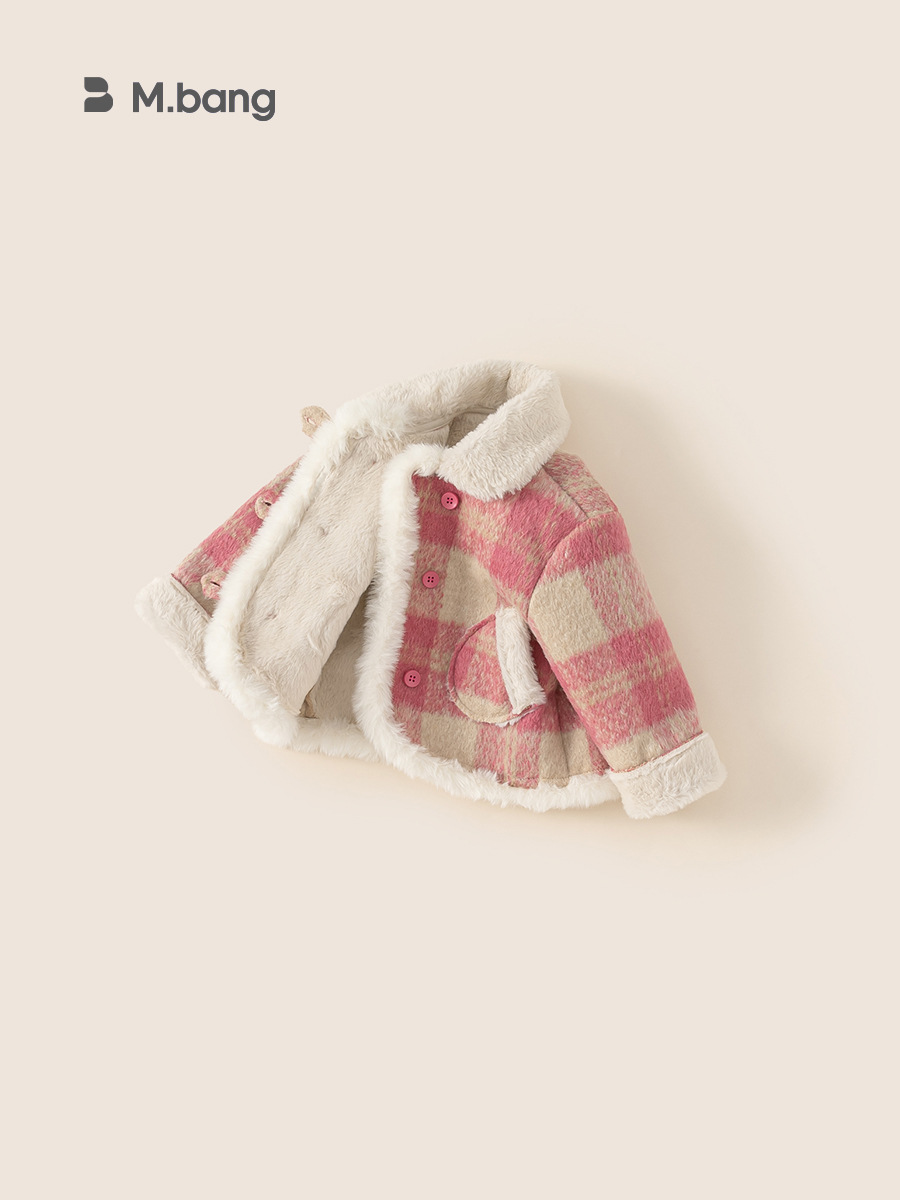 Youbao ropa para niños para niñas más chaqueta de solapa gruesa de terciopelo 2024 invierno nuevo abrigo cálido abrigo a cuadros para bebés