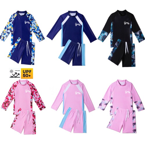Children's Separate Swimwear for Boys, Medium to Large Size, Long Sleeve Shorts Swim Suit, Surfing Suit, Conservative Swimwear