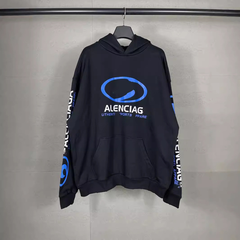High Version of Parisian Trendy Brand B's 2024 New Surf Pattern Letter Print Straight Split Hooded Sweatshirt