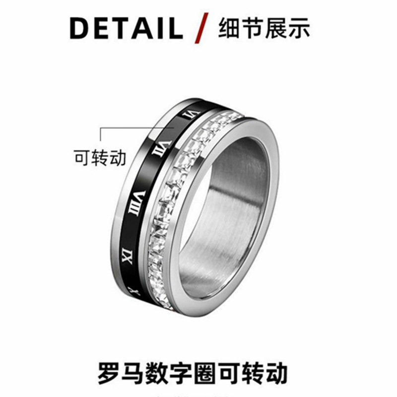 Fashionable and Stylish Titanium Steel Ring with Diamonds, Rotatable Micro-Inlaid Zircon Ring, Trendy Couple Ring