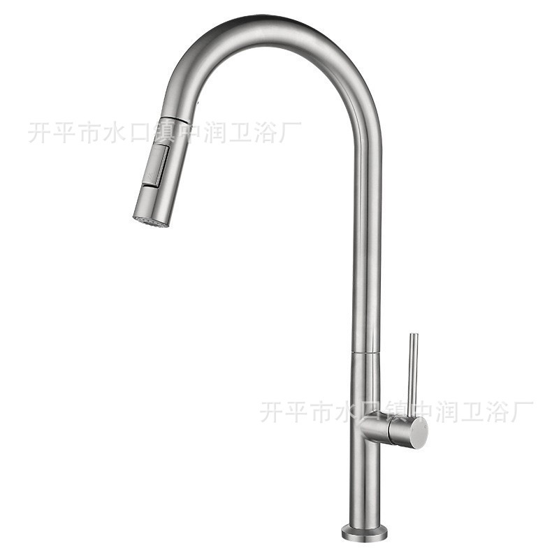 304 Stainless Steel Kitchen Faucet, Hot and Cold, Retractable, Splash-Proof, Swan Neck, Large Bend, for Home Use 304 Stainless Steel Kitchen Faucet, Hot and Cold, Retractable, Splash-Proof, Swan Neck, Large Bend, for Home Use