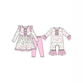 童装儿童女孩时尚圣诞万圣印花花边连衣裙套装连体衣