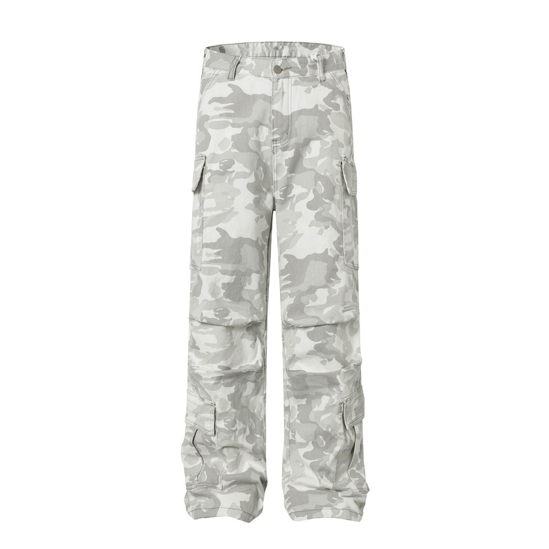 B8829 American High Street Retro Unisex Camouflage Multi-Pocket Workwear Design Men's Loose Casual Pants