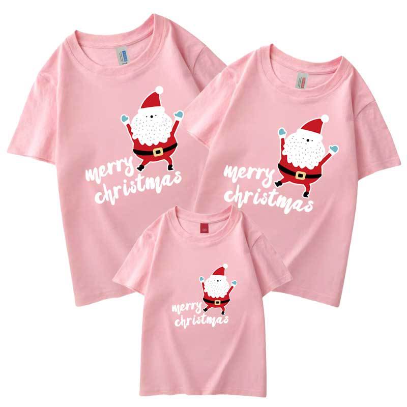Camiseta venta al por mayor verano inglés Santa Claus auto-producido y auto-vendido algodón refinado padre-hijo Clase de ropa venta rápida niños de manga corta cuello redondo