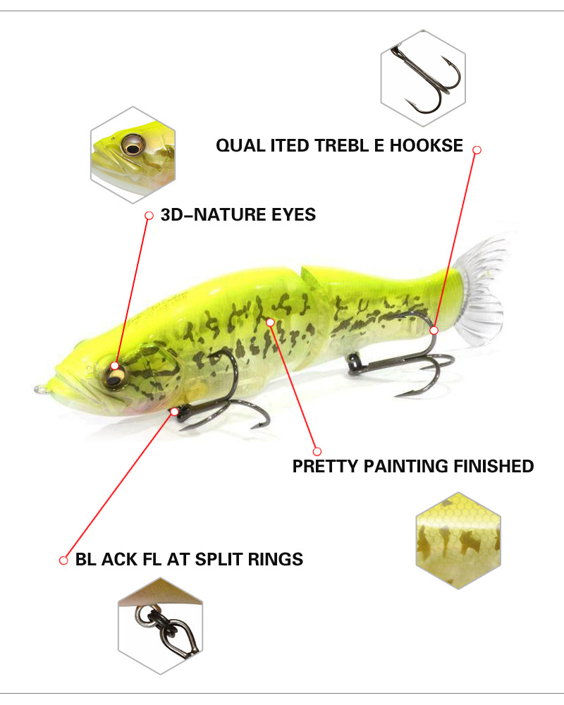 Shallow Diving Glide Baits 5 Colors Hard Plastic Jointed Lure Fresh Water Bass Swimbait Tackle Gear