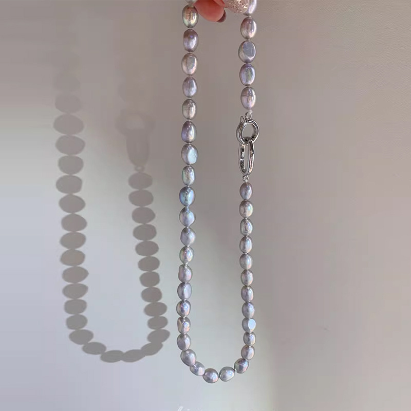 銀灰色巴洛克異形天然淡水珍珠項鍊女百搭鎖骨鏈毛衣鏈高級感批發