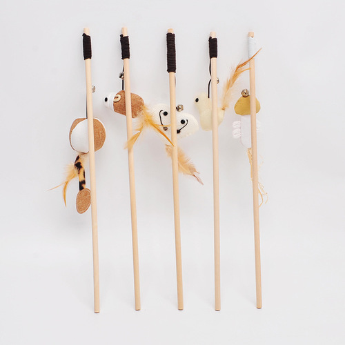 Wooden pole cat amusing stick, feather bell, linen mouse cat amusing toy, boredom relief interactive cat supplies wholesale