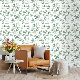 Cross-Border Wallpaper Self-Adhesive Watercolor Leaves Bedroom Room Renovation Wallpaper Small Fresh Living Room Dormitory Home Wall Sticker