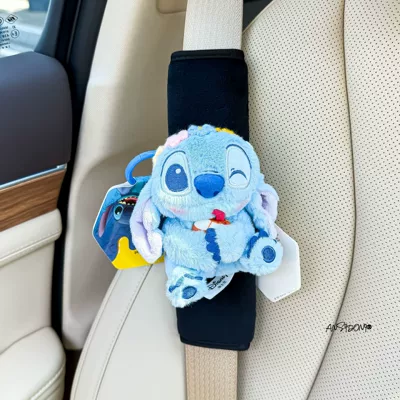 Authentic Stitch Car Seatbelt Shoulder Pad Stitch Lilo & Stitch Car Seatbelt Decoration Doll for Girls (Sürətlər qutusu və əl tormozu başlıqları) - shoulder-pads-90-black-plush-authentic-stitch-good-coconut-garland-single
