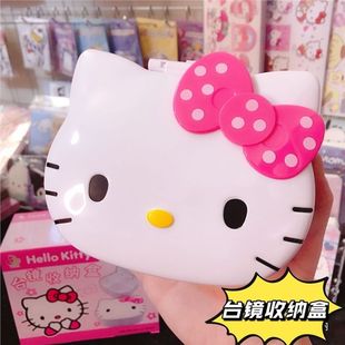 Hello Kitty Hello Kitty Table Mirror Jewelry Box Sundries Jewelry Storage Box Portable Makeup Mirror Birthday Gift