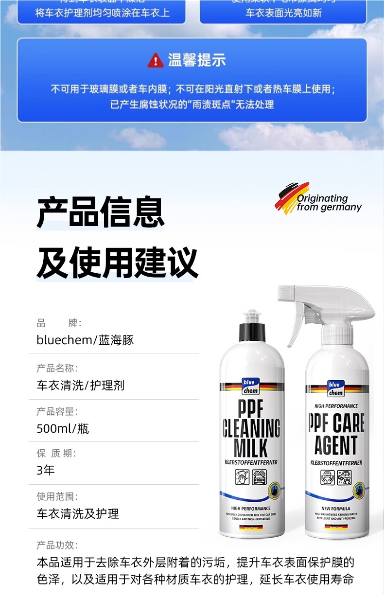 German Blue Dolphin Car Cover Maintenance Liquid, Invisible Car Cover Special Care Solution, Cleaning Agent, Color Change Film, Coating, Waxing