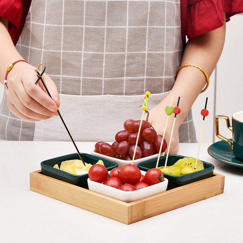 Bamboo fruit picks wholesale 100-pack cocktail picks hotel bar disposable fruit fork colorful decorative picks