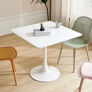 Simple Modern Household White Square Dining Table and Chair Combination Slate Small Apartment Dining Table Negotiation Reception Small Square Table