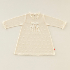 2023秋季新款女童針織連衣裙蝴蝶結圓點花邊裙子女寶寶韓版娃娃裙