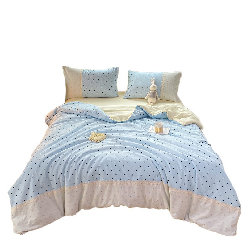 Colcha fresca de verano de algodón de nube de una sola pieza, dormitorio de estudiantes individual de verano, juego de cuatro piezas, edredón de verano de seda de hielo, lavable a máquina