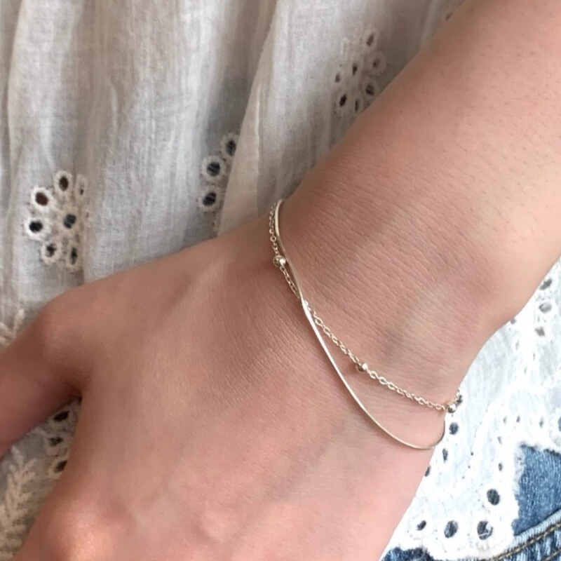 genuine goods Small Round Bead Extremely Fine Double-Layer Bracelet Women's Light Luxury Niche Design Sense Girlfriend Cold and Clear Exquisite Simple Cold and Cool Style genuine goods Small Round Bead Extremely Fine Double-Layer Bracelet Women's Light Luxury Niche Design Sense Girlfriend Cold and Clear Exquisite Simple Cold and Cool Style