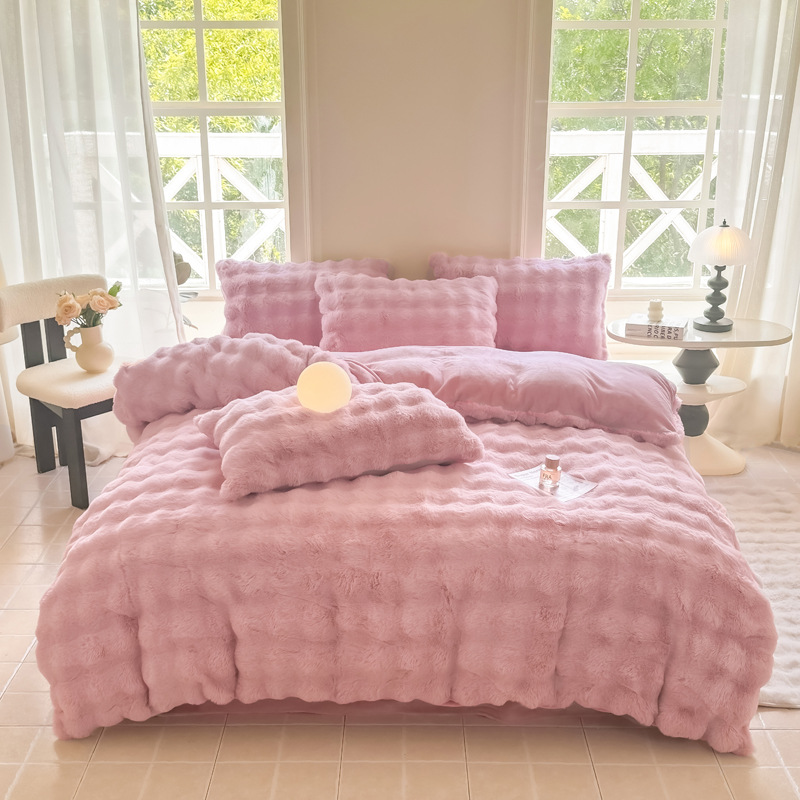 Cross-border High-weight Rabbit Fur Four-piece Light Luxury High-end Feel, Bed Sheet And Duvet Cover, Dormitory_voghion.com