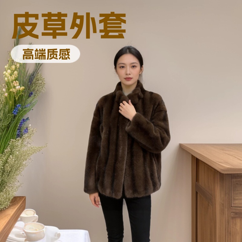 Cross-border wholesale short faux fur coat for women, new autumn and winter style, stand-up collar, simple vertical chinchilla fur coat