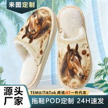 跨境专供热卖波西米亚马图案印花棉拖鞋男秋冬POD跨境JIT一件代发