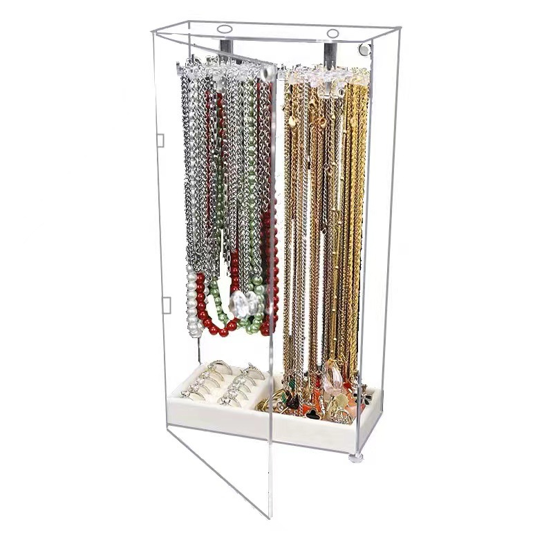 A prueba de polvo transparente collar de acrílico caja de almacenamiento pulsera de la cadena de clavícula tobillos caja de joyería aumentada soporte de exhibición giratorio