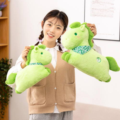 Health Code Creative Green Horse Plush Pillow, Travel Cartoon Green Little Horse Stuffed Animal, Epidemic Prevention Gift, Plush Toy