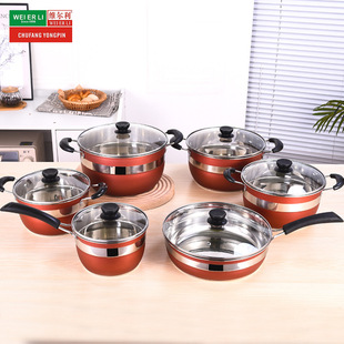 Non-magnetic Stainless Steel Six-piece Soup Pot Milk Pot Frying Pan Combination Pot 1