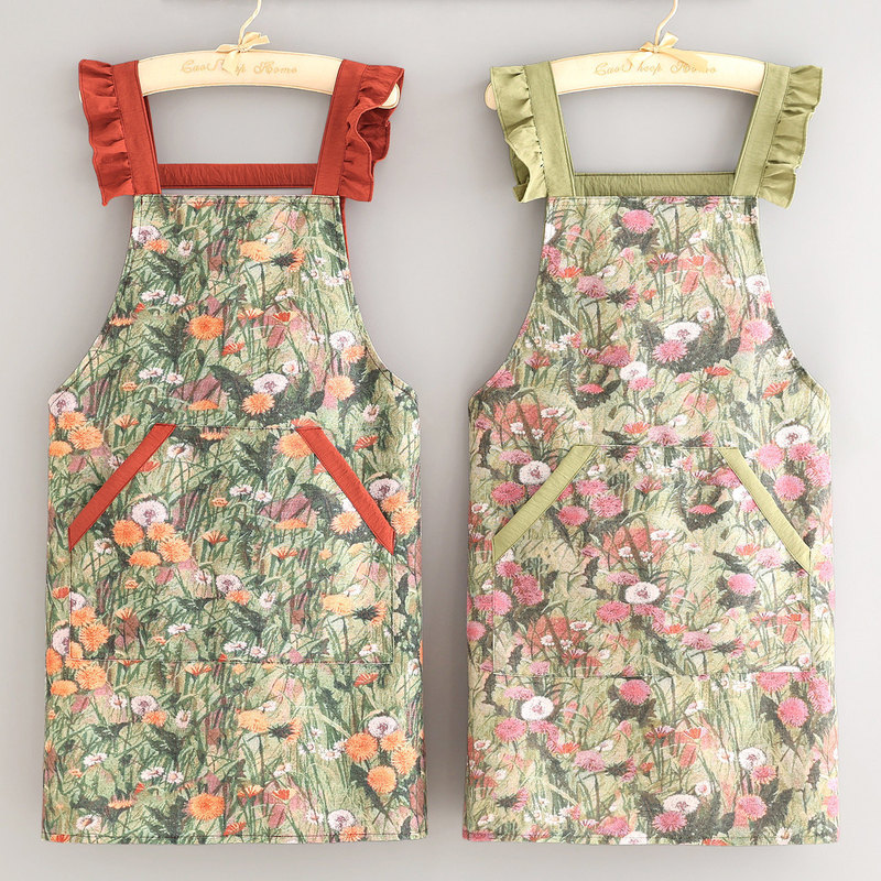 New canvas French-style apron for kitchen use, oil painting style waist apron for dining, work, manicure, eyelash extension, workwear for adults