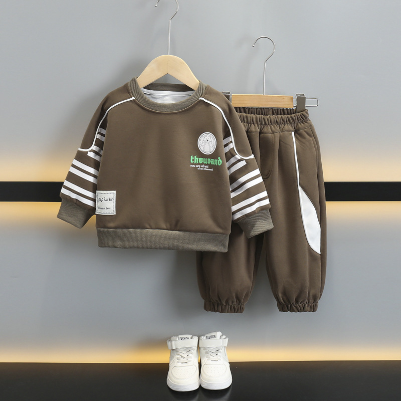 5848 Traje de ocio para niños Primavera y otoño 2025 Nuevo suéter con estampado de letras para niños Traje de dos piezas de otoño para bebés