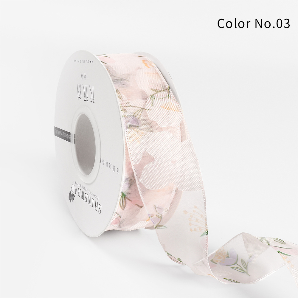 Fabricantes de fiestas de flores al por mayor nueva impresión de cinta 2.5CM envases de flores tiendas de flores regalo ramo de cinta