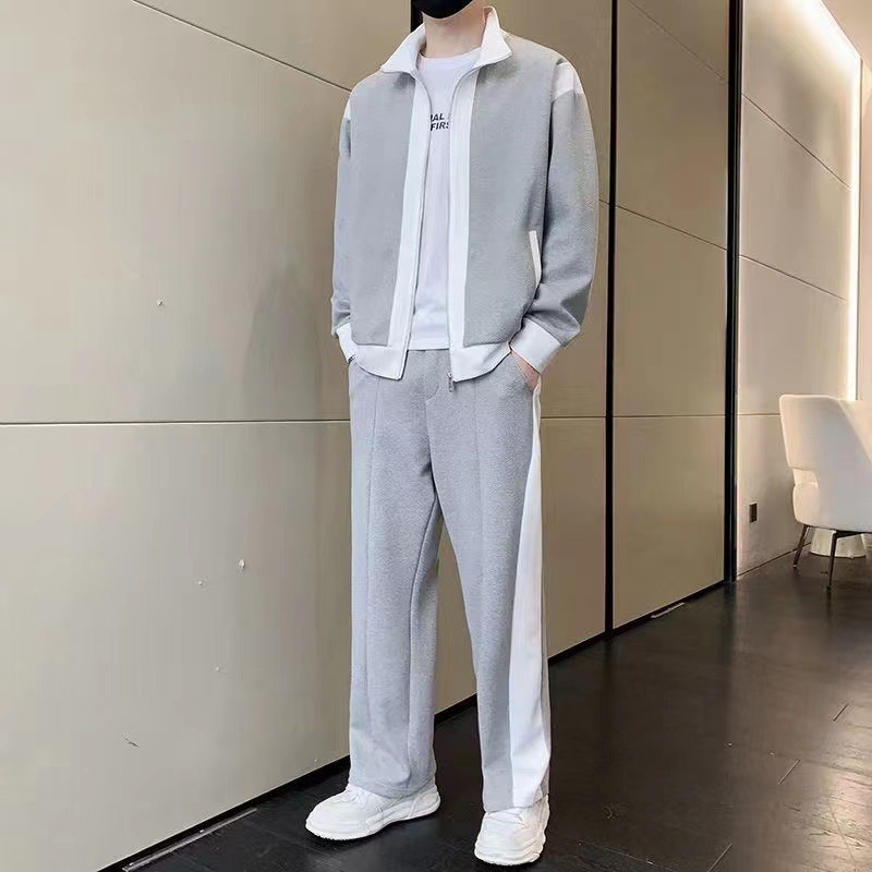 Deportes ocasionales traje de primavera y otoño los hombres collar moda costura suéter juventud ropa deportiva en vivo entrega