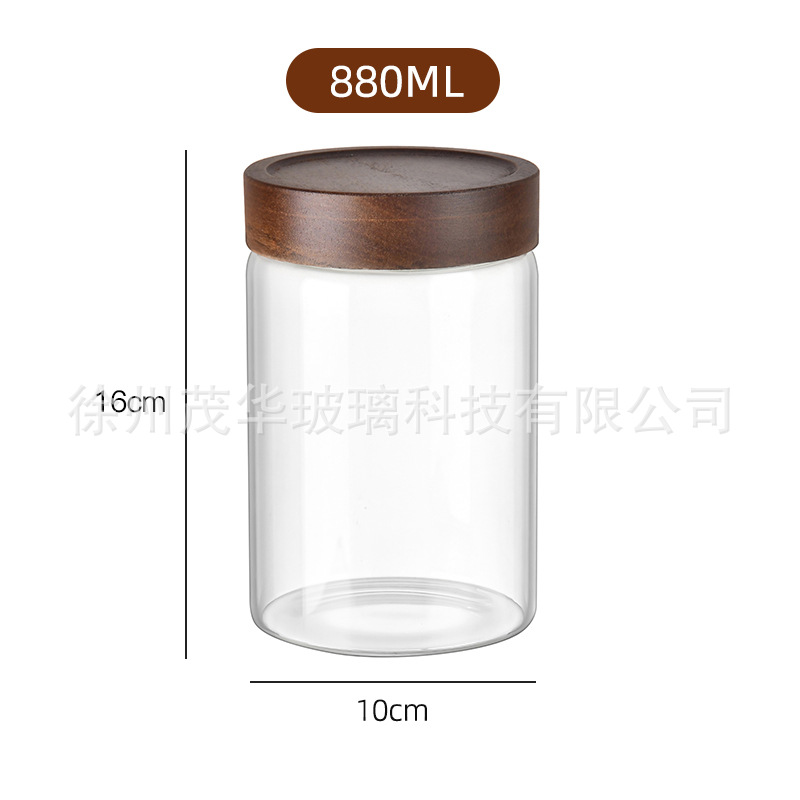 botella de embalaje de cáscara de naranja de gran capacidad alta borosilicato tanque de almacenamiento de vidrio sellado granos gruesos frutas secas jarro de té tapa de madera acacia