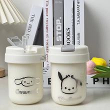 代发包邮玉桂狗贴纸杯吸管杯简约玻璃情侣印字水杯带盖开业礼品杯