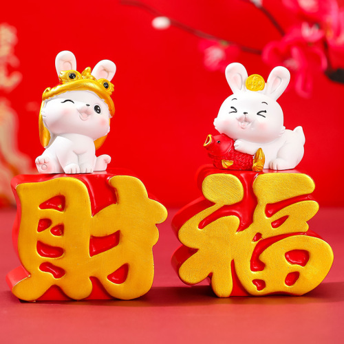 New Year Rabbit Mascot Style Chinese Style Home Decor Ornament Internet Pop Cute Little Rabbit Resin Craft Gift
