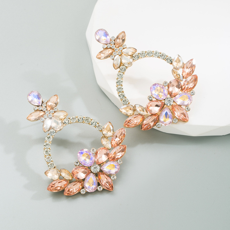 Mode Fleur Alliage Incruster Strass Boucles D'oreilles display picture 5