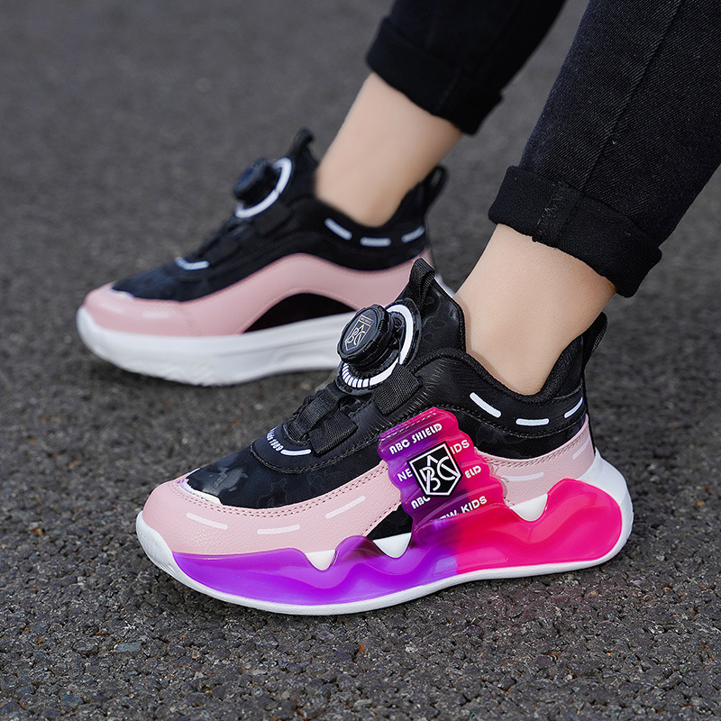 Zapatos infantiles para niñas de 6 - 12 años 2024 primavera y otoño nuevo cuero resistente al desgaste botón giratorio zapatos deportivos para niños