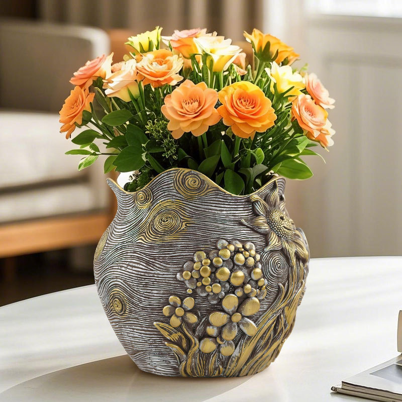 Overseas for creative golden sunflower resin flowerpot courtyard garden home desktop planting potted plant ornaments