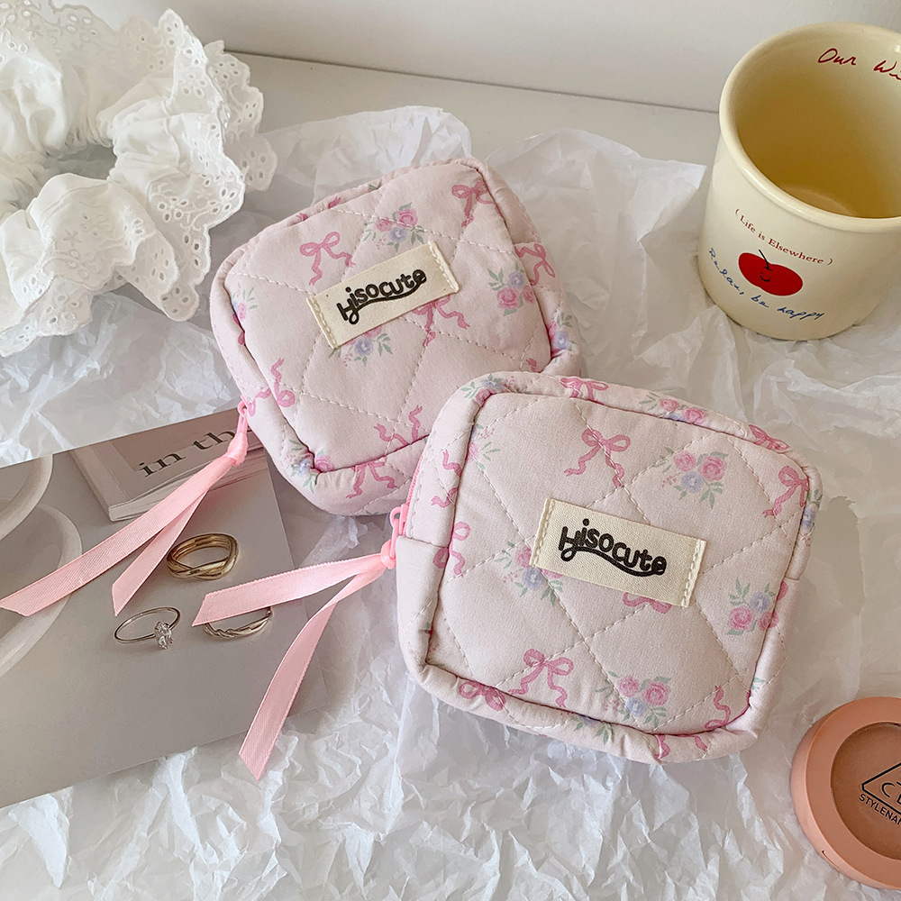 Cosmetic Bag Bags Type Cute Bow Knot Cotton Polyester Square Makeup Bags