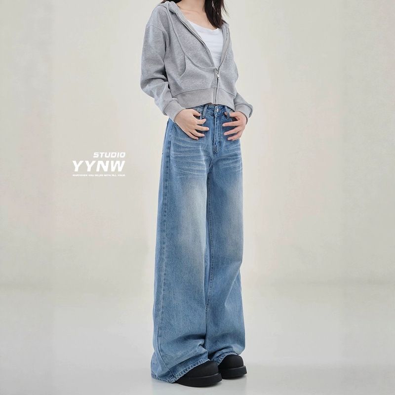 Medium Blue Comfortable Outer Wear Niche Design Straight Jeans Women's Summer 2025 New High Waist Slim Denim Medium Blue Comfortable Outer Wear Niche Design Straight Jeans Women's Summer 2025 New High Waist Slim Denim