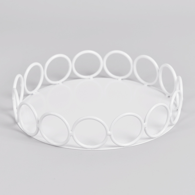 Cruzar la frontera de postre de pie plato de aperitivo de estilo europeo de la boda de hierro pastel de pie círculo pastelería cesta de frutas pantalla bandeja blanca